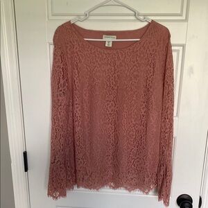 Adrienne Vittadini Blush Lace Long Sleeve Blouse